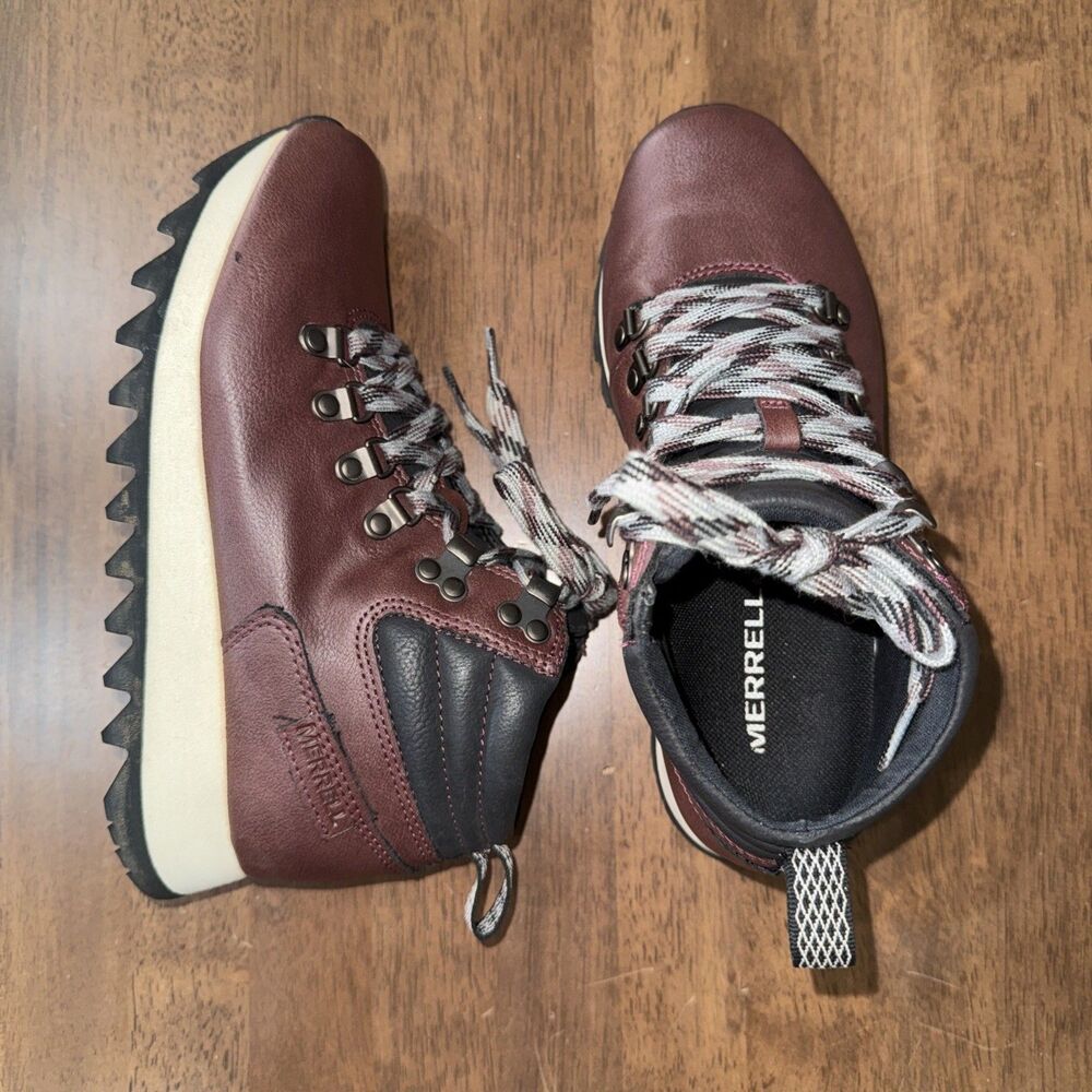 Merrell Burgundy Hiking Boots Lace Up Trail Grip Outdoor Comfort Women Size 6